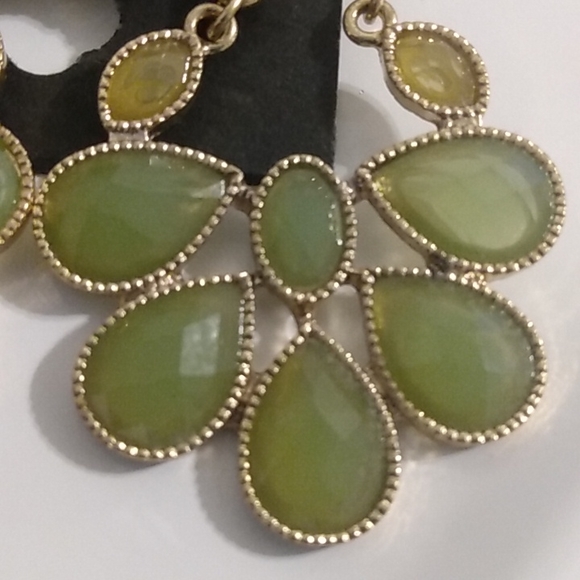 Francesca's Gold Toned Chandelier Earrings with Green Stones - Picture 2 of 5